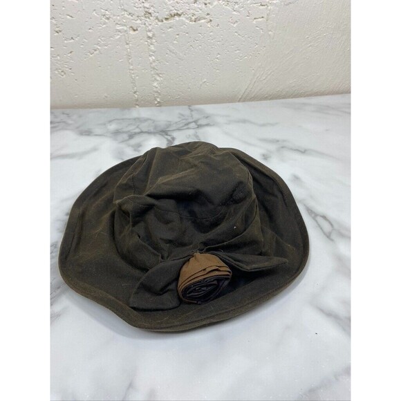 BARBOUR WOMENS WAXED COTTON BROWN LARGE W/ FLOWER HAT - Picture 2 of 5